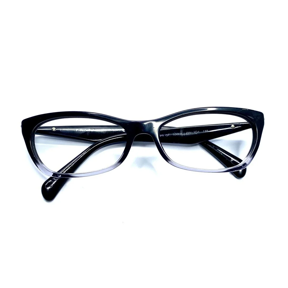 Prada Black Clear Gray Cat Eye Retro Glasses Italy VPR15P ZYY-101 53 16 135
